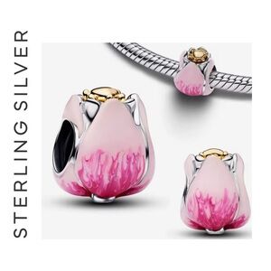 🌟 14K Gold Plated Sterling Silver Pink Tulip Charm